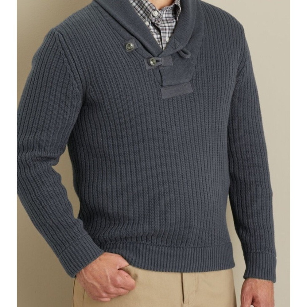 Duluth Trading Infantry Button Shawl Neck Thick Ribbed Standard Gray 2XL T